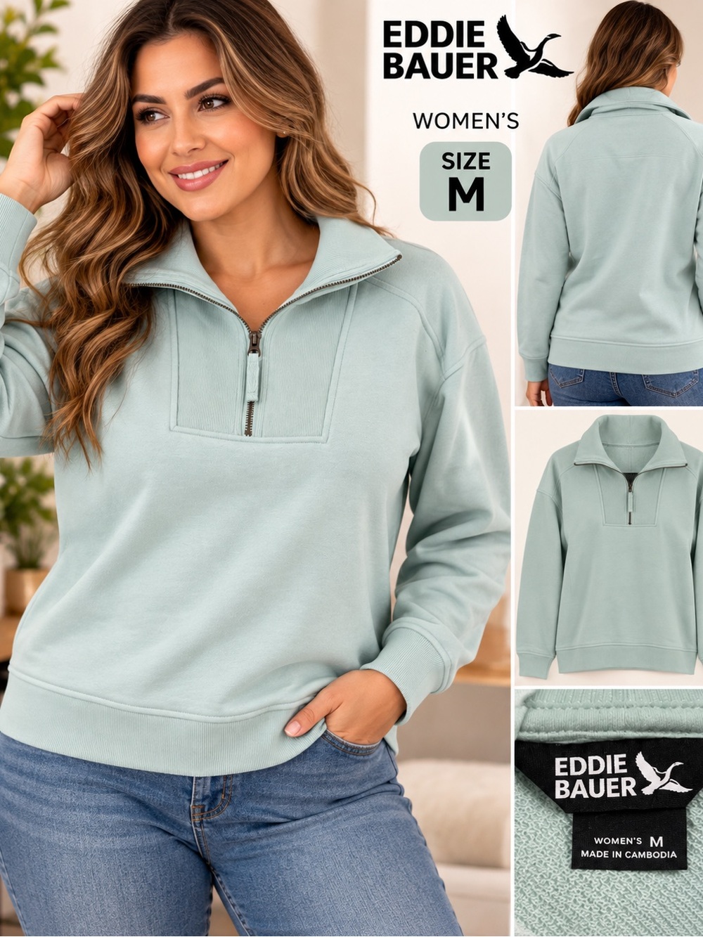 Eddie Bauer Women's Mint Green Half-Zip Pullover